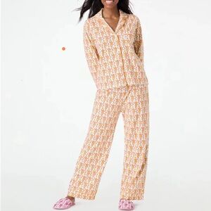 Preppy Holiday Monkey Orange and White 2-Piece 
Coord-Set Pajamas Size Medium